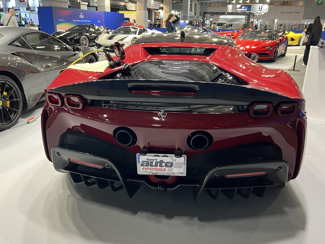 Rear view with twin exhausts and aggressive diffuser