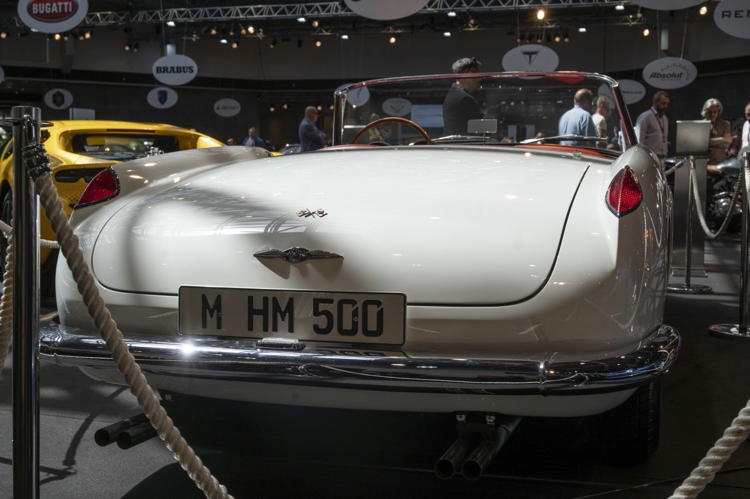 Convertible rear with distinctive tail fins and dual exhaust pipes