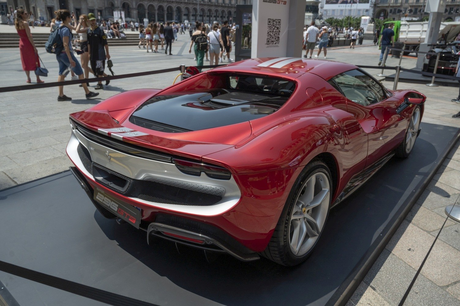 Rear view and engine cover of a modern supercar