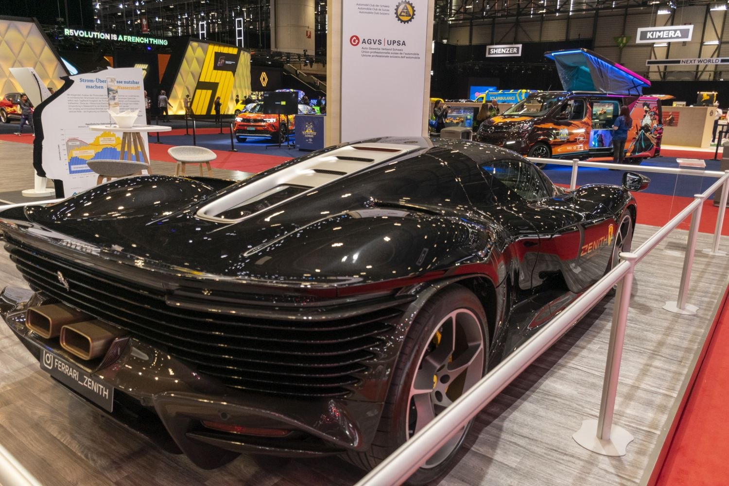 Rear view with dual exhaust and aerodynamic styling of a high-performance supercar.