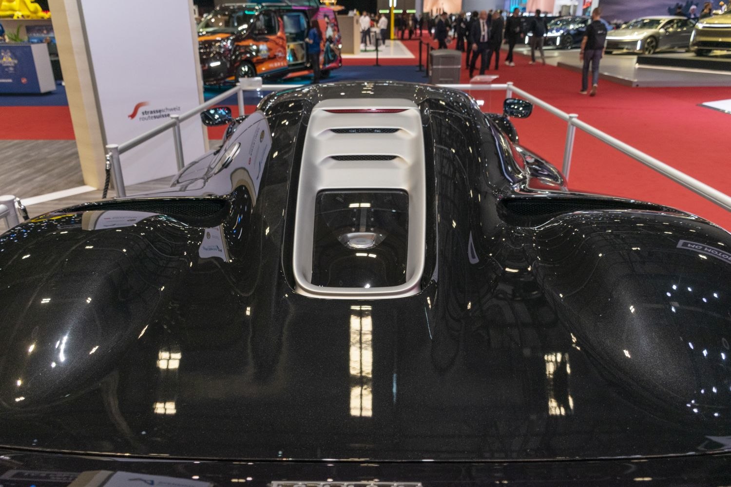Rear engine cover and air intake of a high-performance sports car
