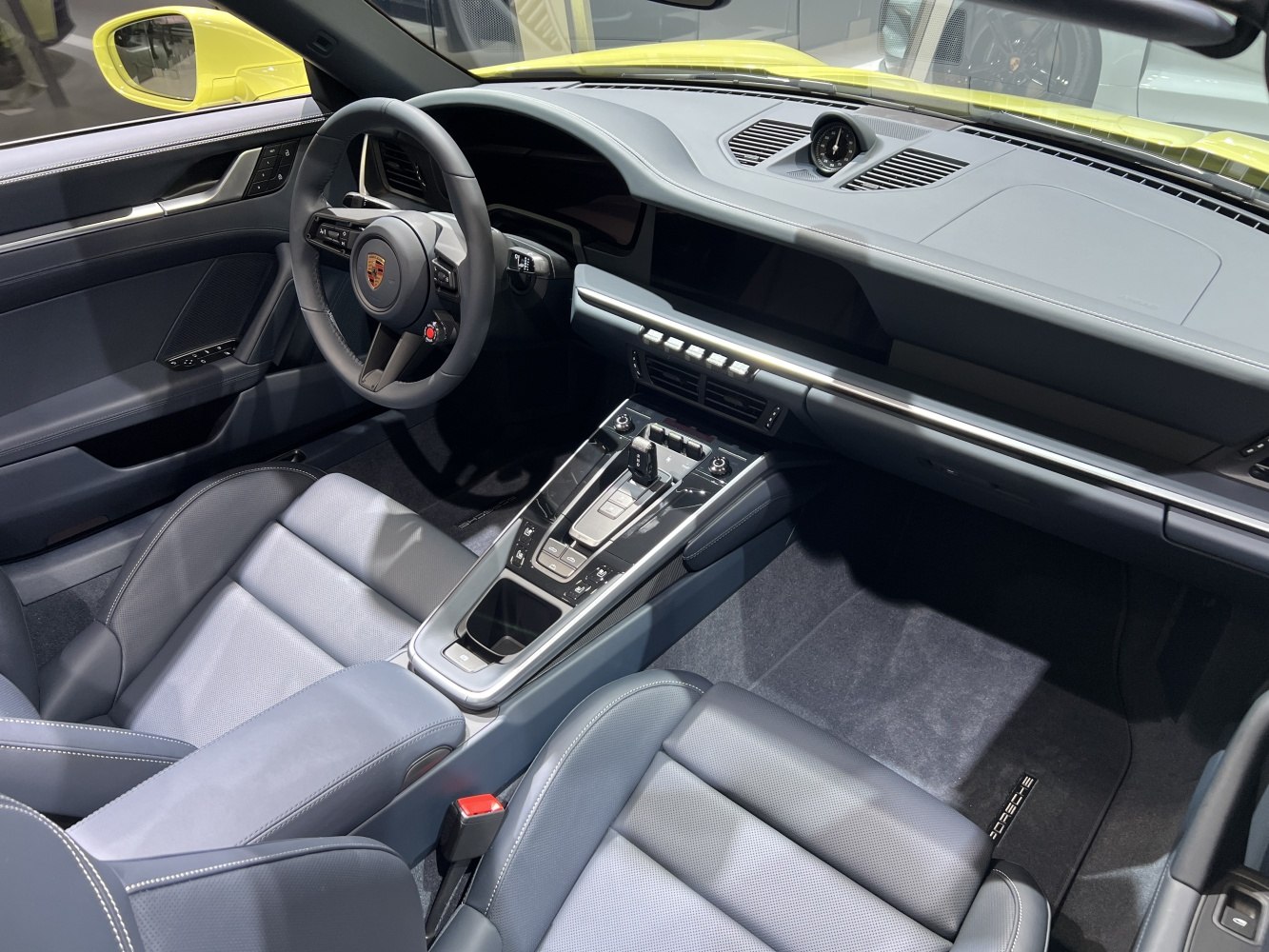Modern dashboard and center console with steering wheel view