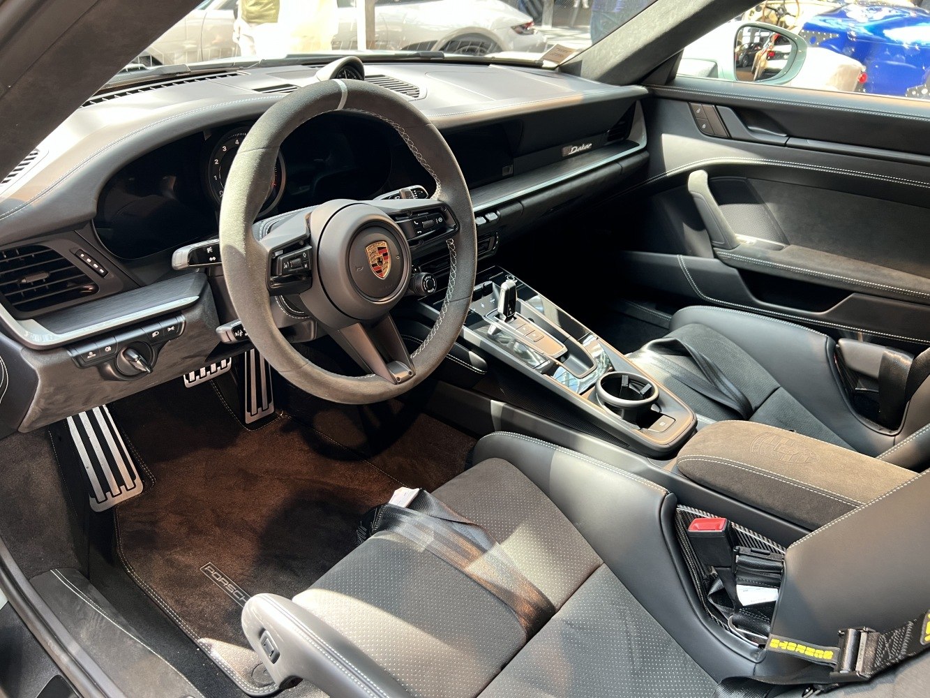 Alcantara steering wheel and modern dashboard interior