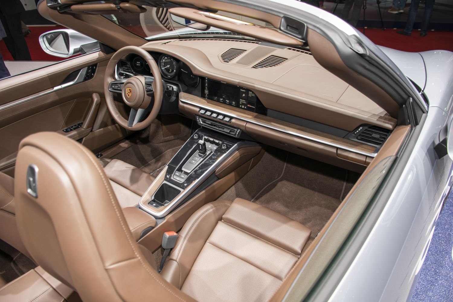 Luxurious brown leather interior with modern dashboard and center console