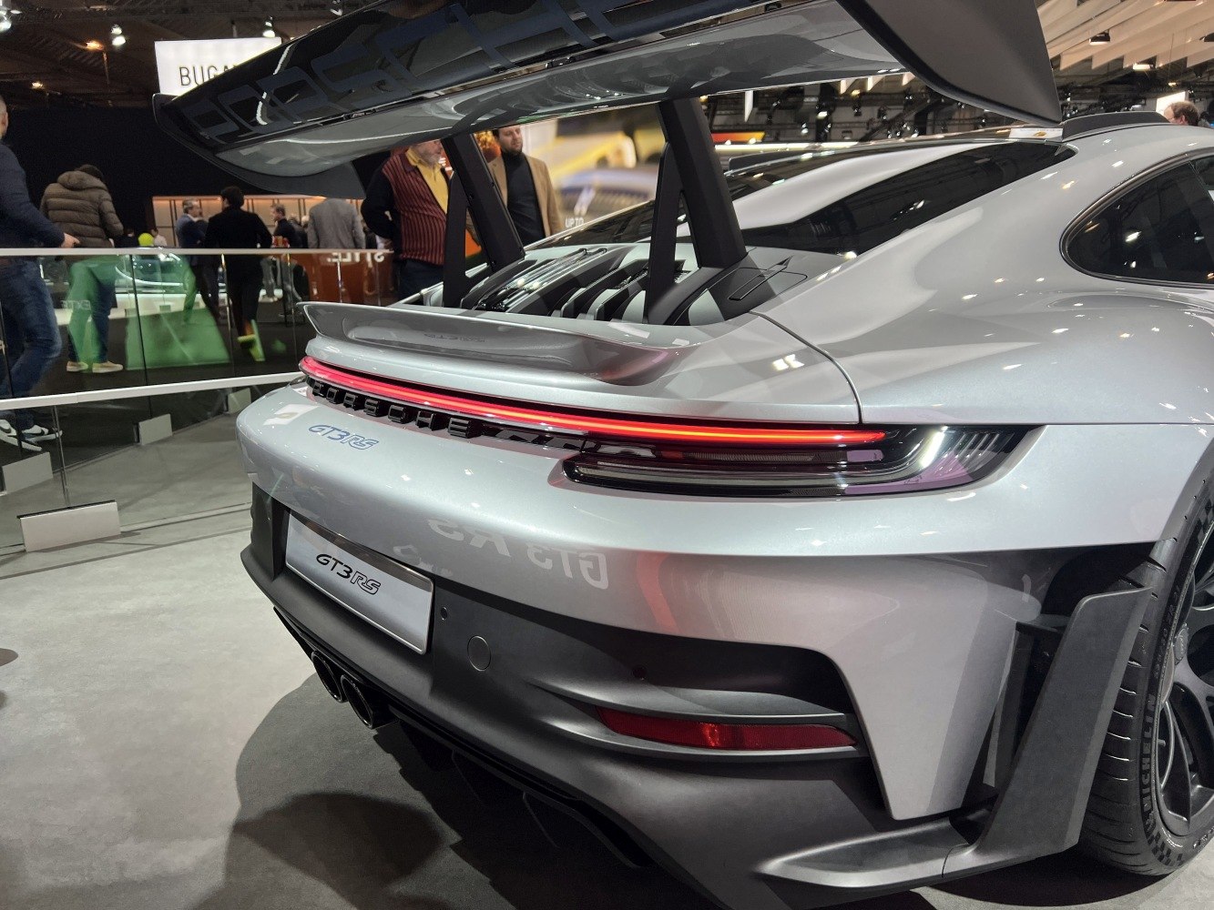 Rear spoiler and LED taillights of a high-performance sports car