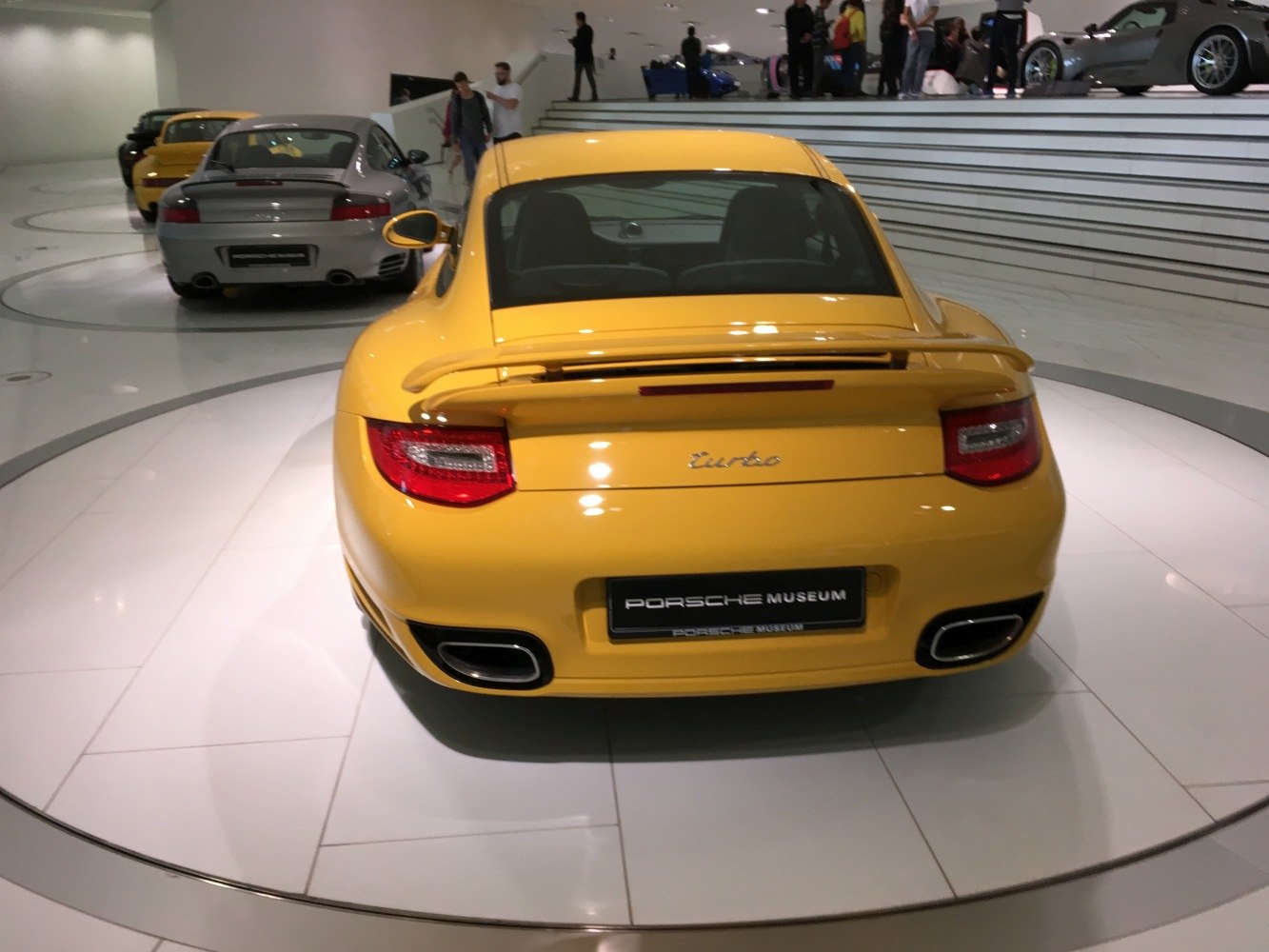 Rear view of a Porsche 911 997 Turbo with spoiler and taillights