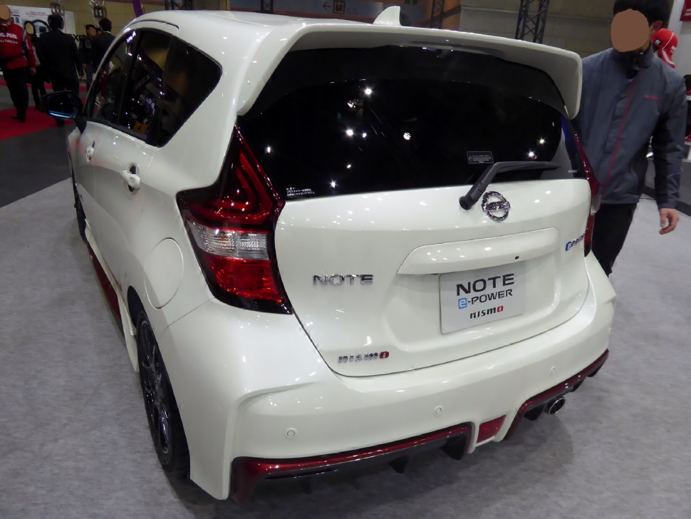 Rear view of a compact hatchback with Nismo details and e-Power badge