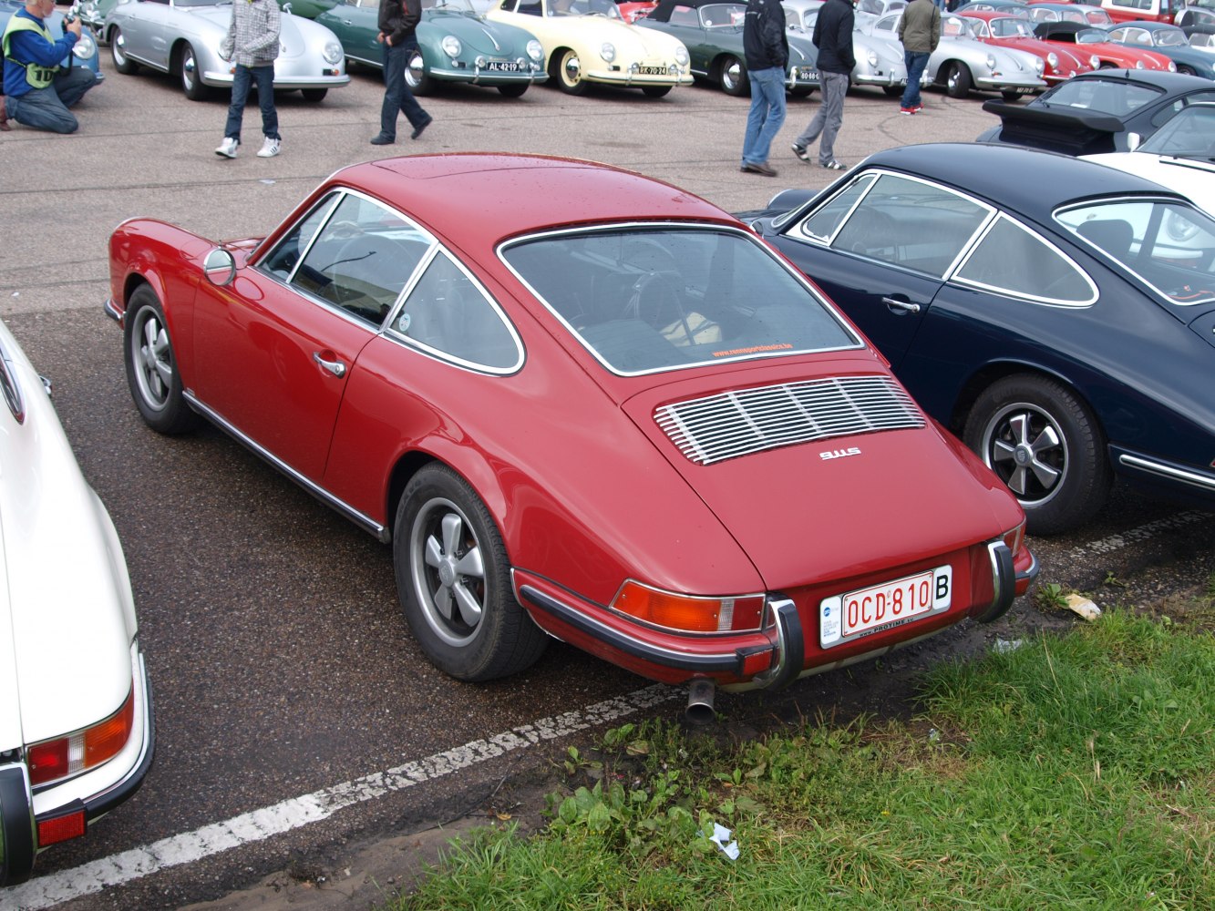 Classic vintage coupe rear with engine grille and tail lights