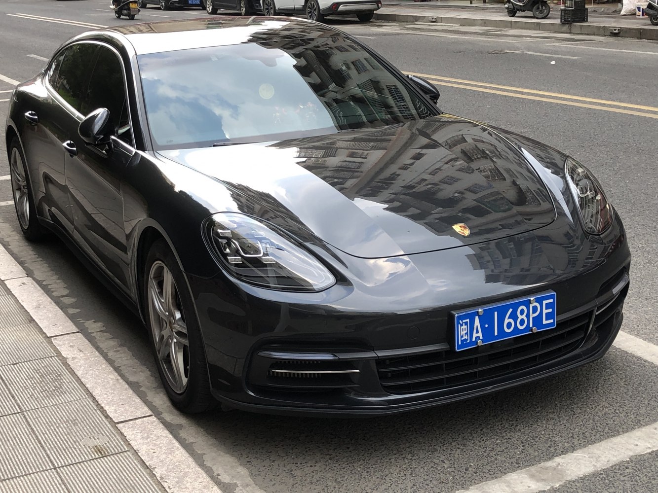 Front view with LED headlights and aerodynamic design