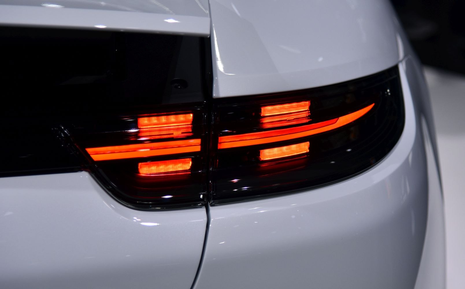 Close-up of rear LED tail light design with horizontal elements.