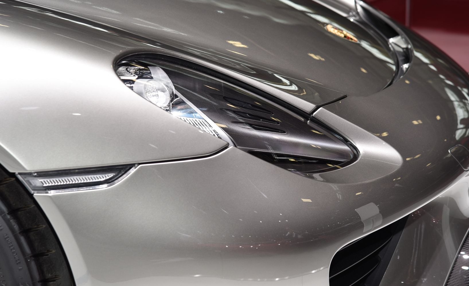 Close-up of sleek front headlight and aerodynamic bodywork