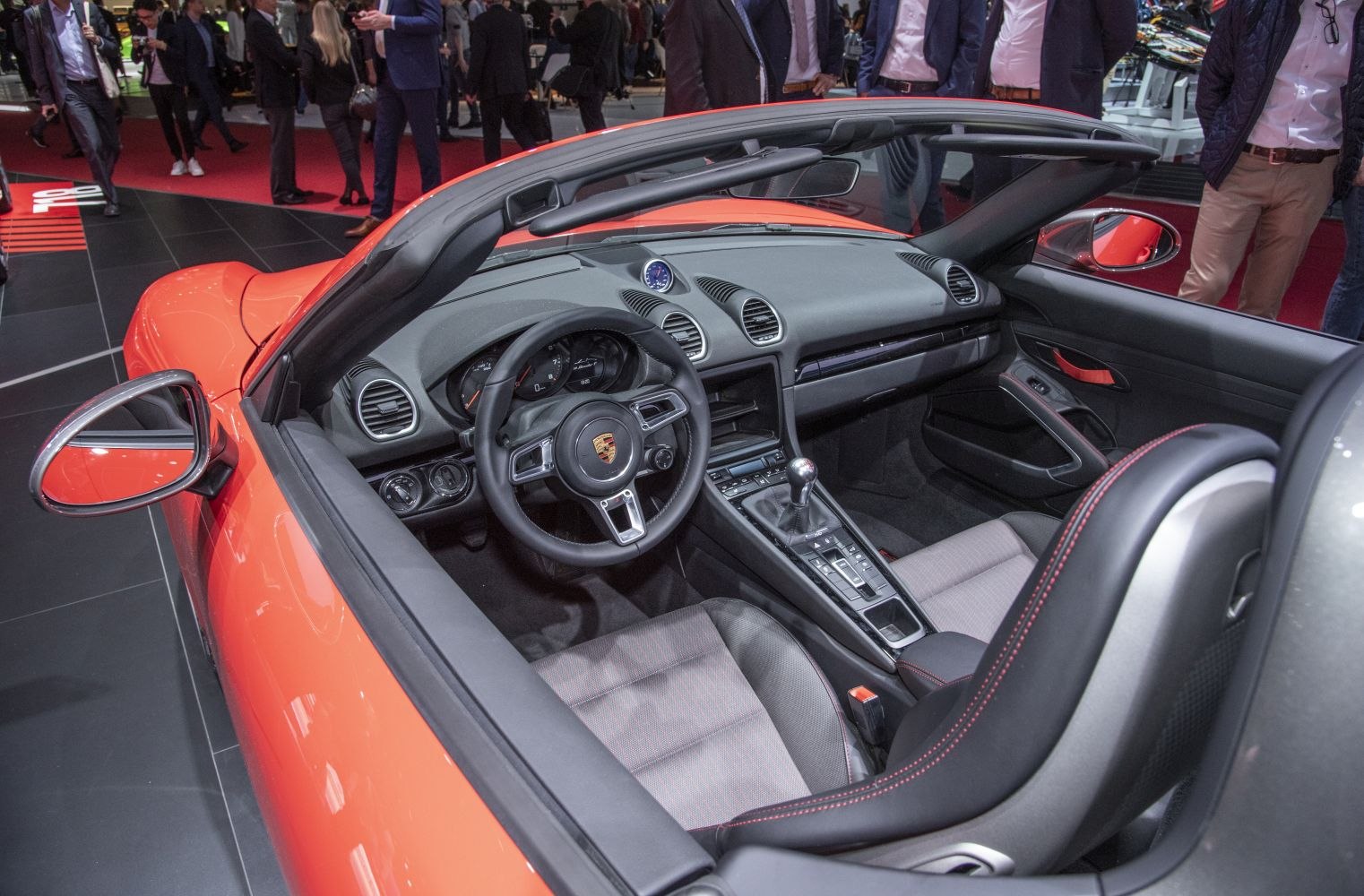 Interior dashboard with manual gear shifter and steering wheel