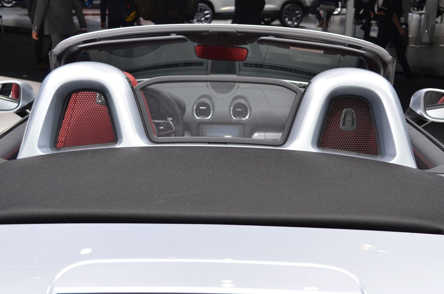 Convertible wind deflector mesh and roll bars interior detail