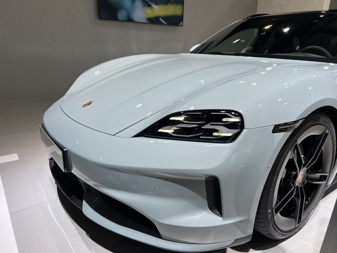 Close-up of sleek front end and modern headlight cluster.