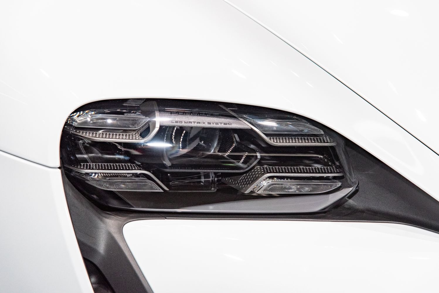 Close-up of advanced LED Matrix headlight with intricate design