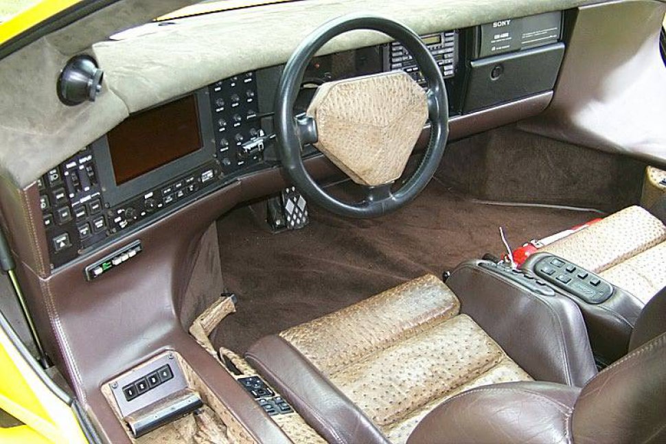 Dashboard and leather seats of a classic sports car interior