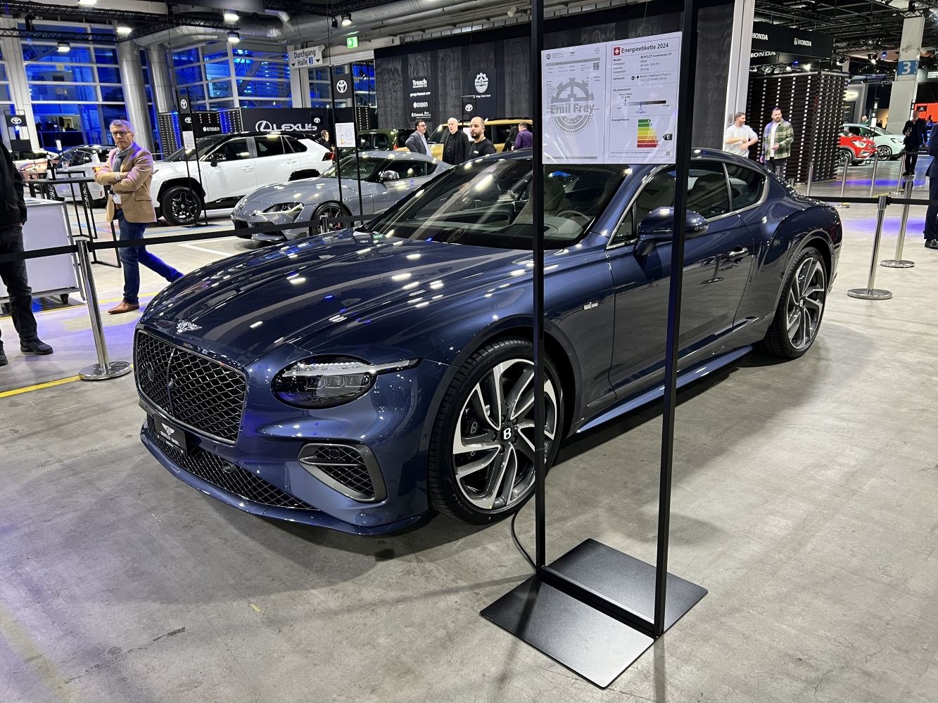 Luxury coupe with bold front grille and distinctive alloy wheels
