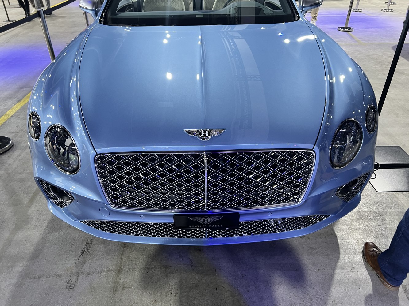Luxury convertible front grille and hood with diamond pattern.