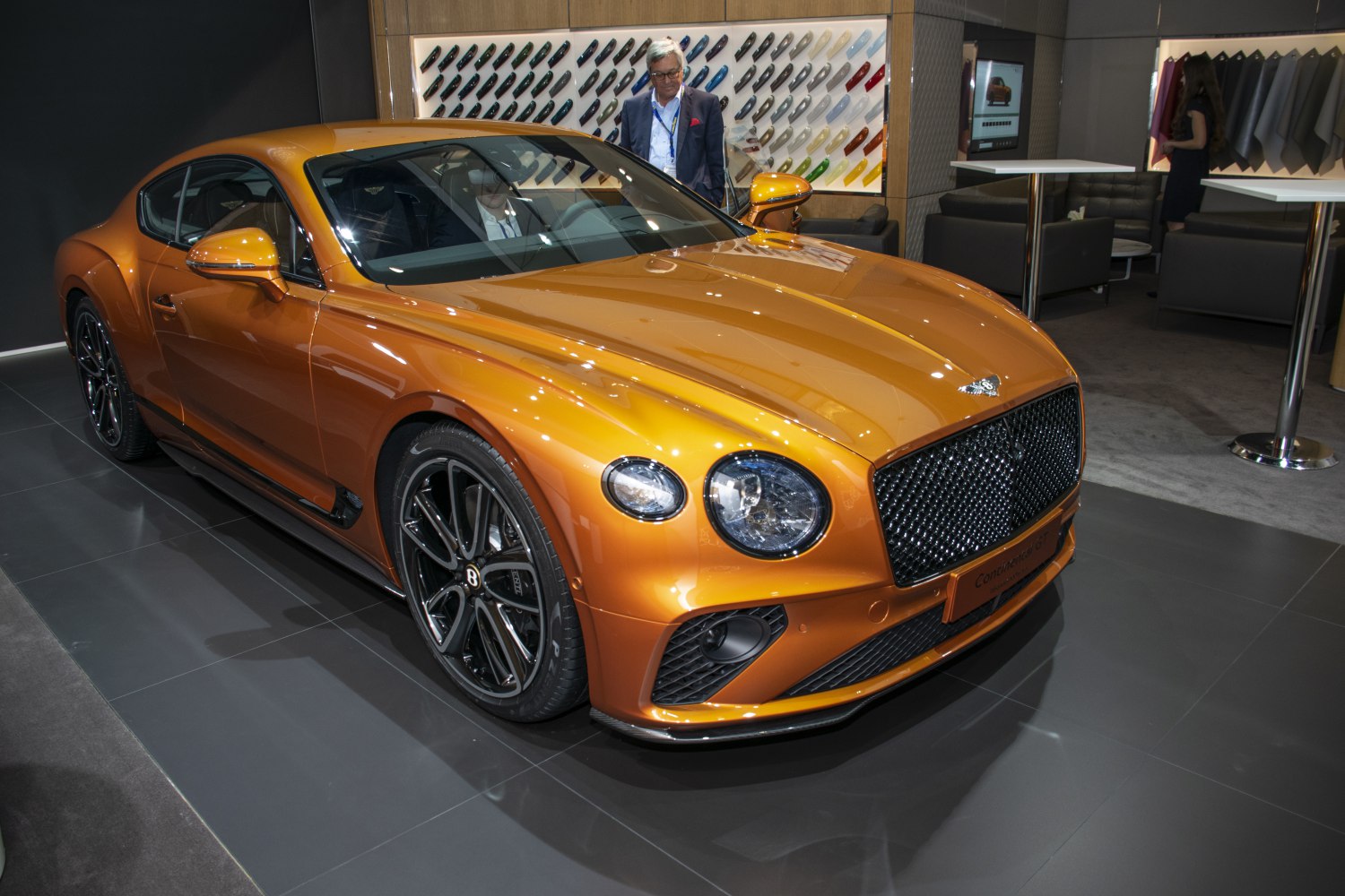 Luxury coupe with LED headlights and black mesh grille