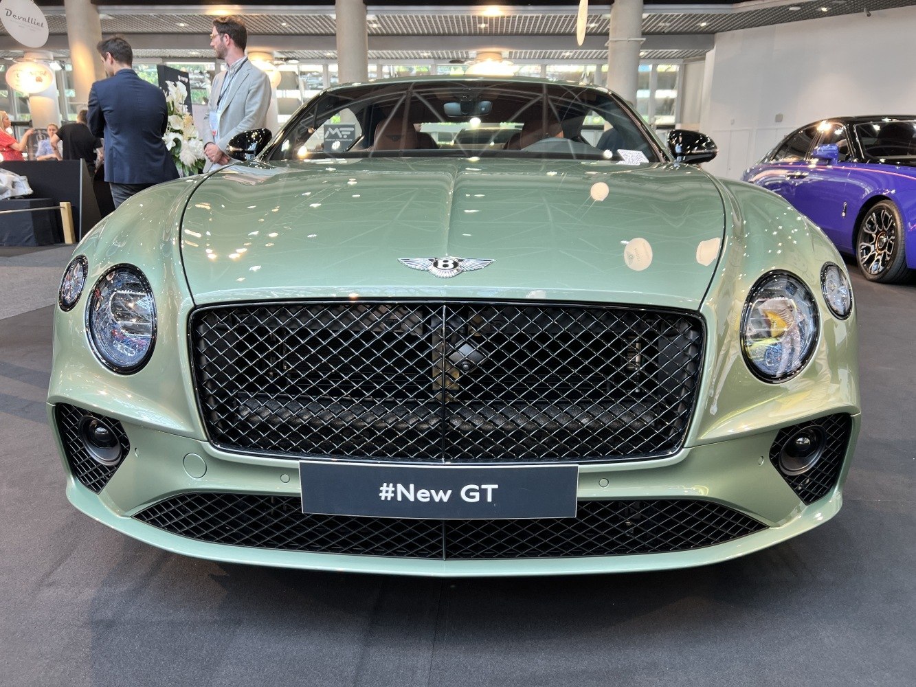Luxury front grille and round headlights close-up