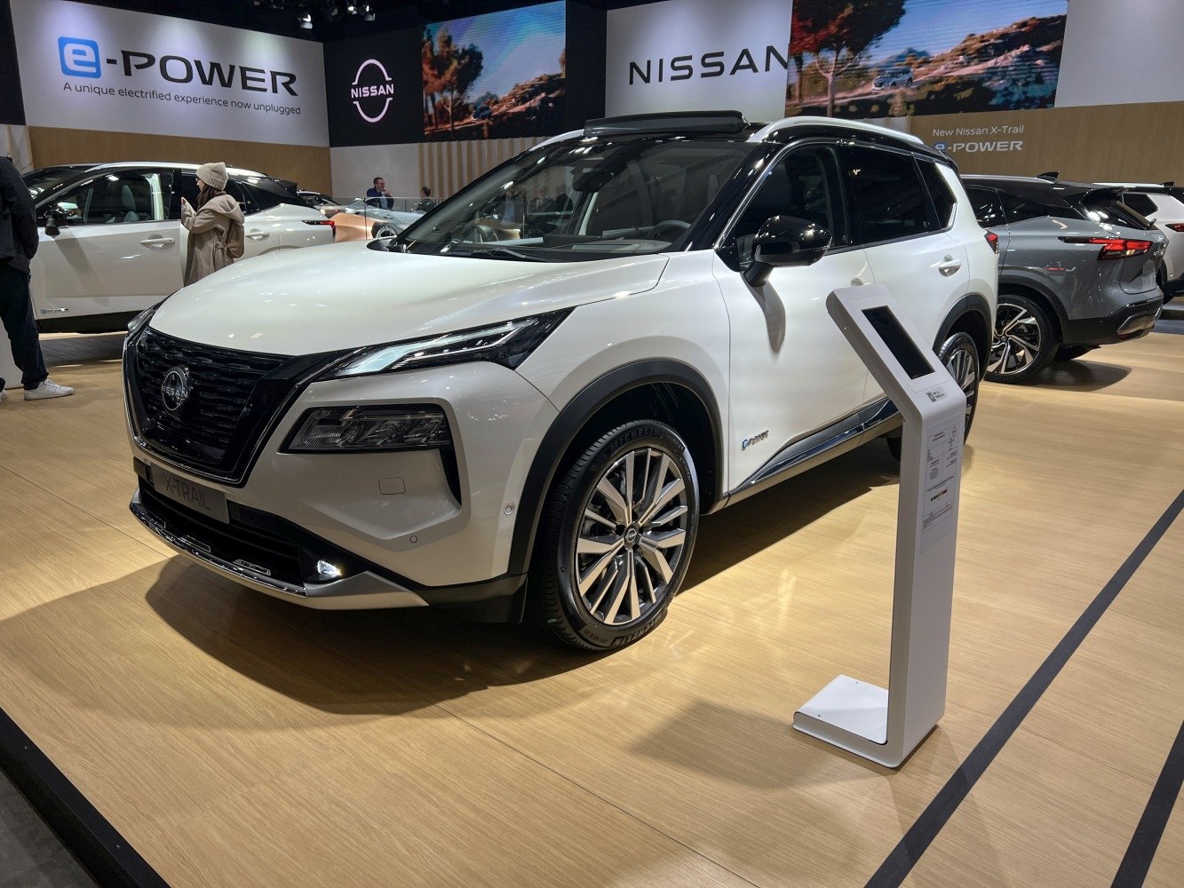 Front side view of SUV with LED headlights and e-Power badge
