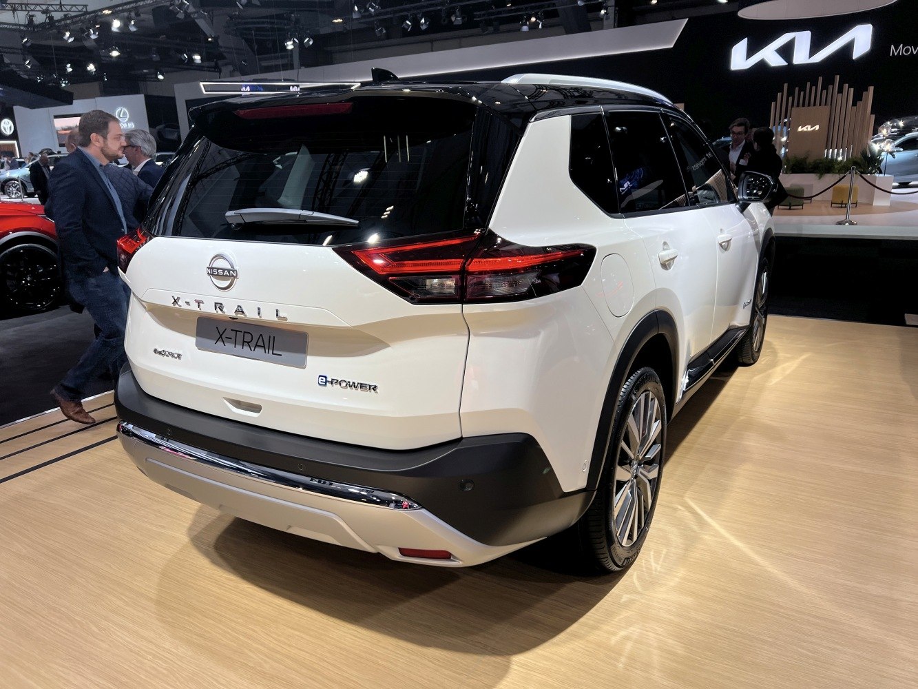 Rear view of white SUV with modern taillights and e-Power badge