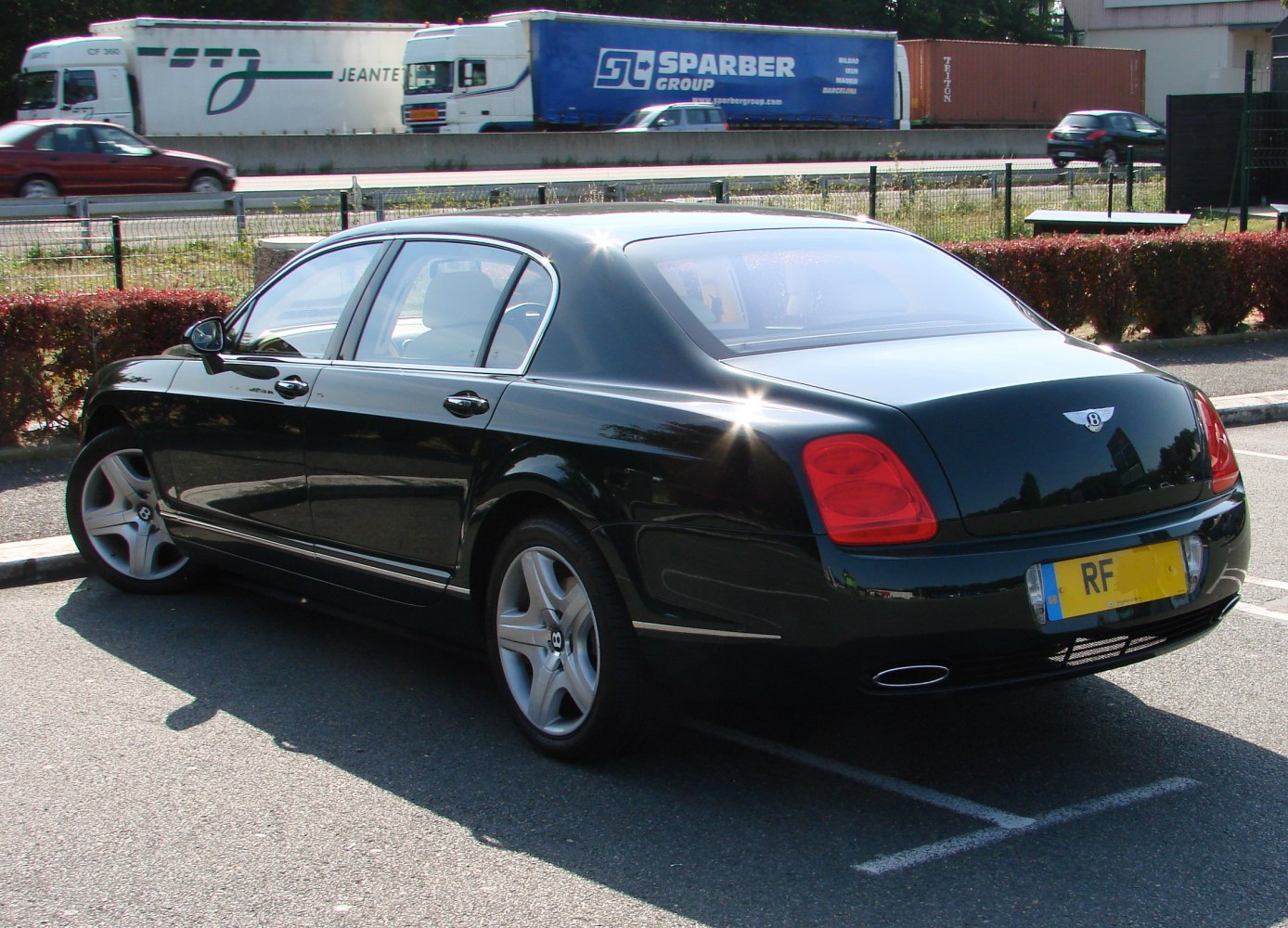 Rear and side profile of a luxury sedan with distinct tail lights