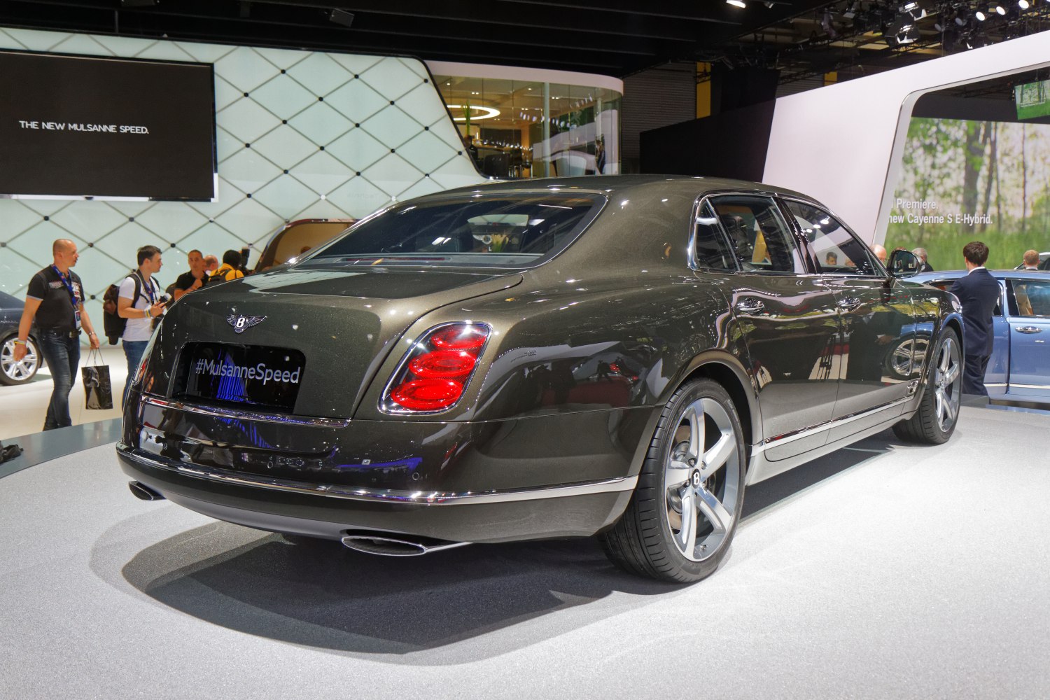 Rear view of premium luxury sedan with dual exhaust and sport alloy wheels