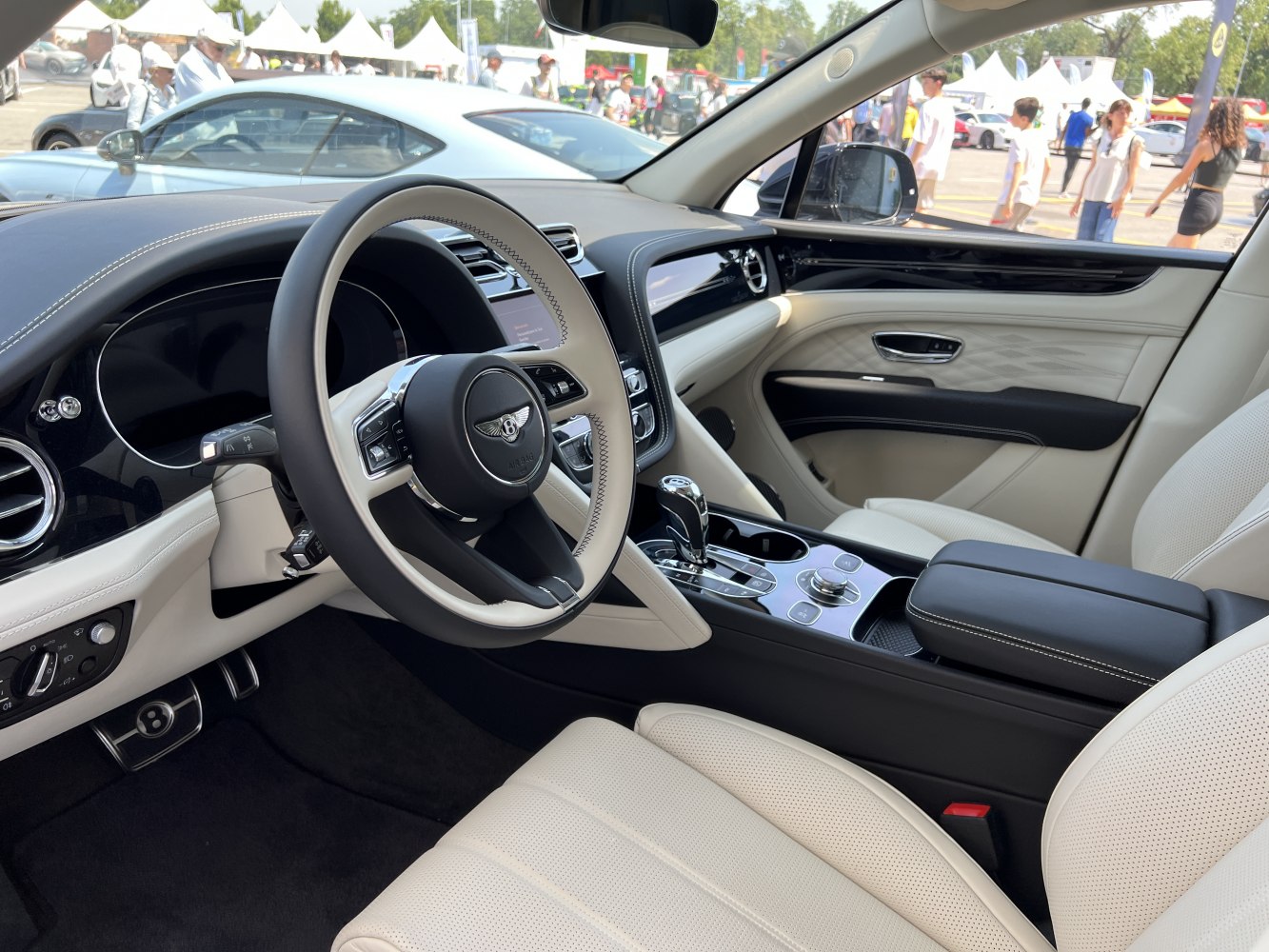 Luxury car interior with leather seats and advanced dashboard technology