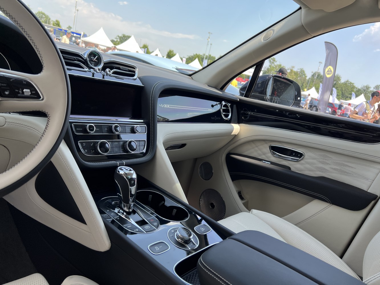 Luxury SUV interior with premium leather, detailed dashboard, and center console