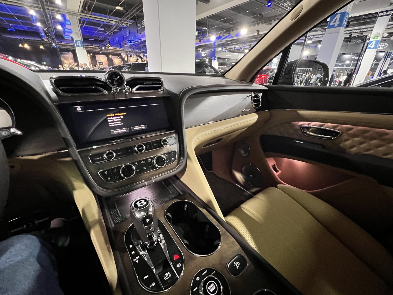Luxury dashboard and center console with gear shifter and infotainment system