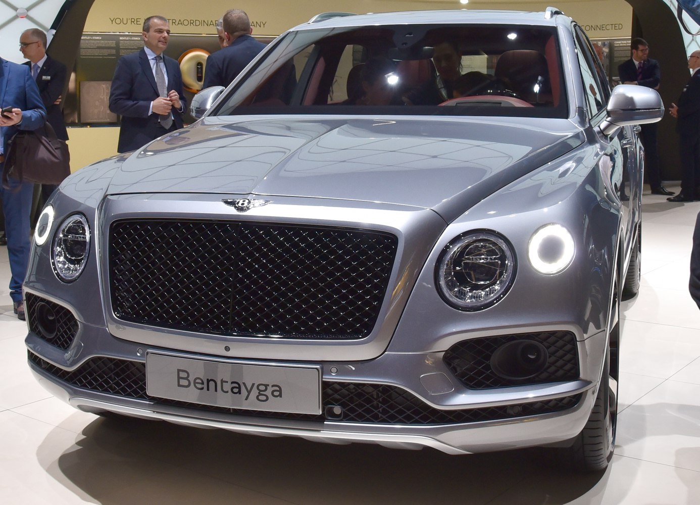 Front grille and circular LED headlights of a luxury SUV