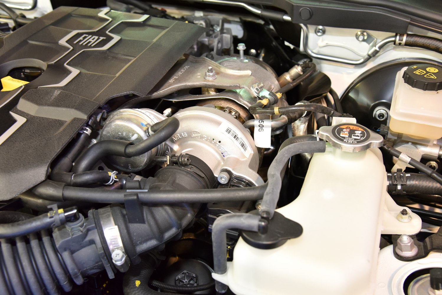 Turbocharger and engine bay components close-up
