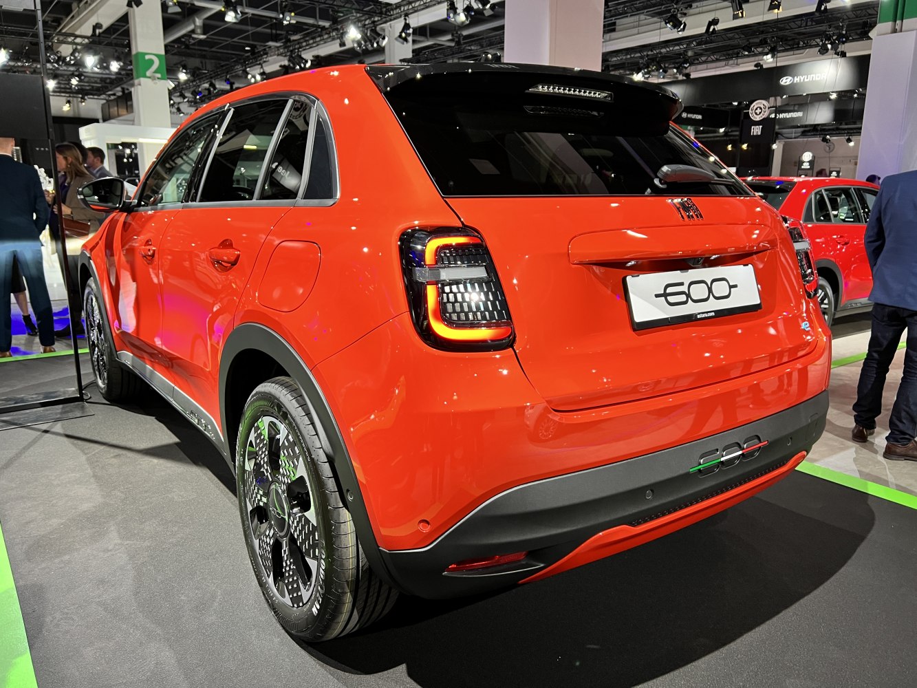 Rear view with LED tail lights and distinctive wheel design