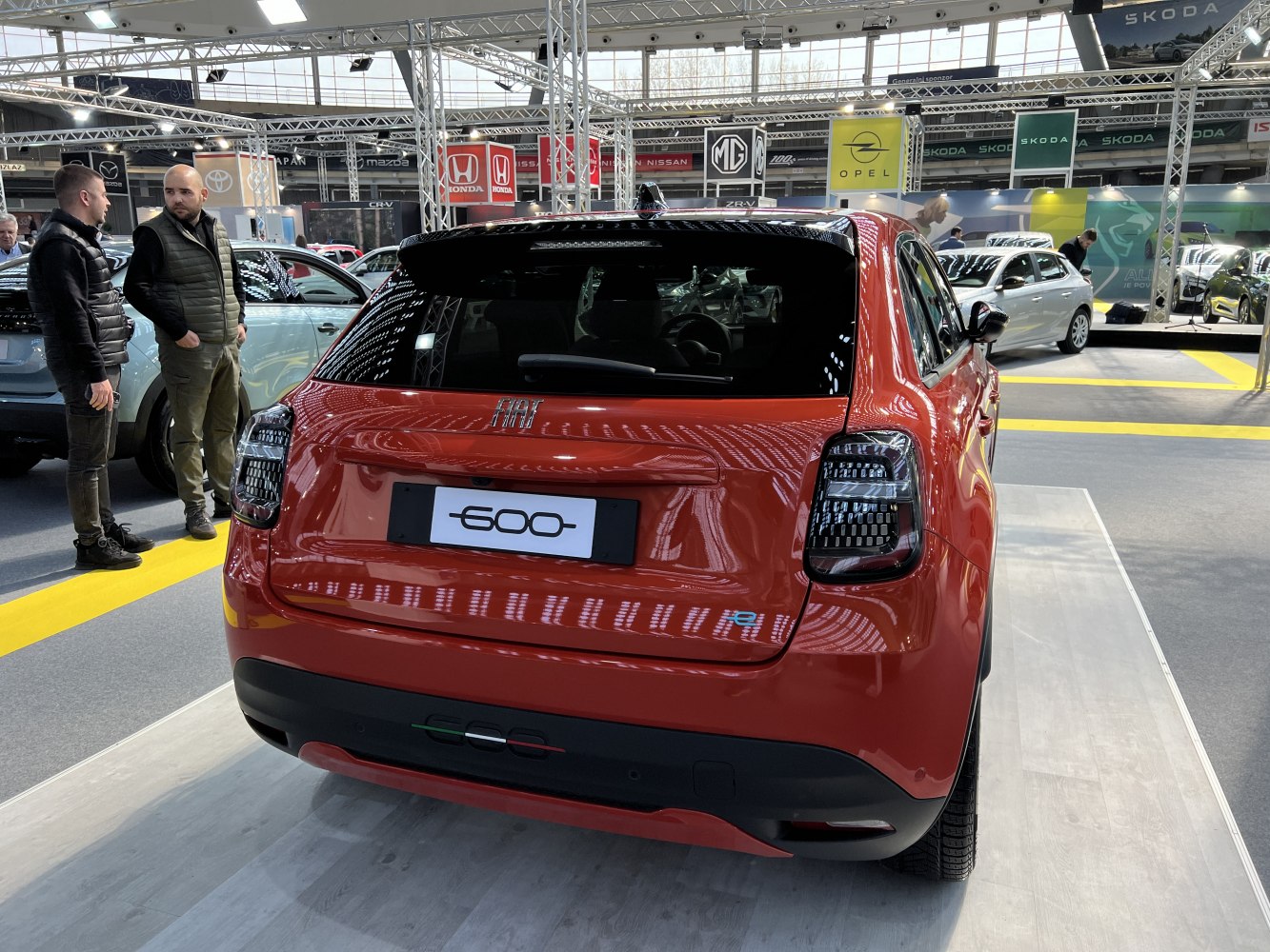 Rear view of a modern compact hatchback with distinctive taillights