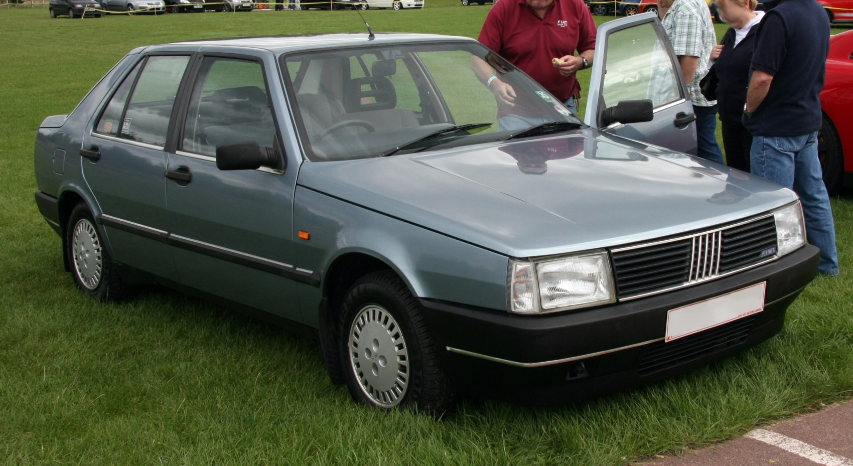 Angular sedan with rectangular headlights and black bumpers