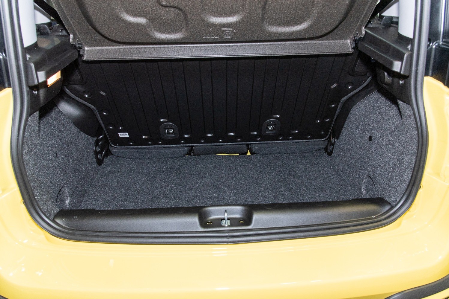 Spacious boot interior with carpet lining and foldable rear seats