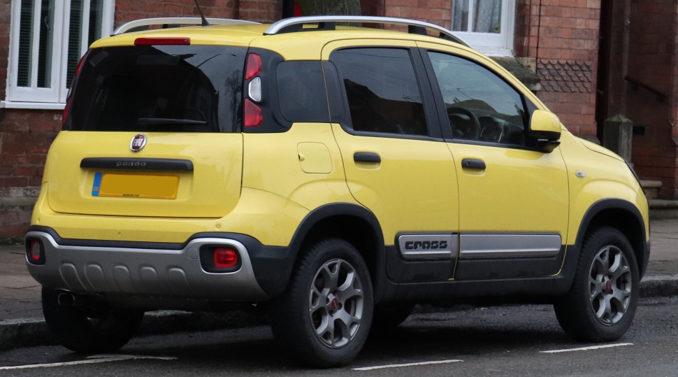 Yellow SUV rear side with rugged crossover styling and roof rails