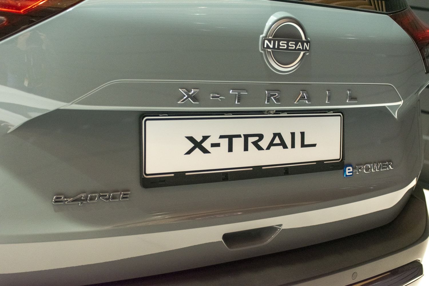 Rear emblem with e-4ORCE and e-POWER badges of Nissan SUV