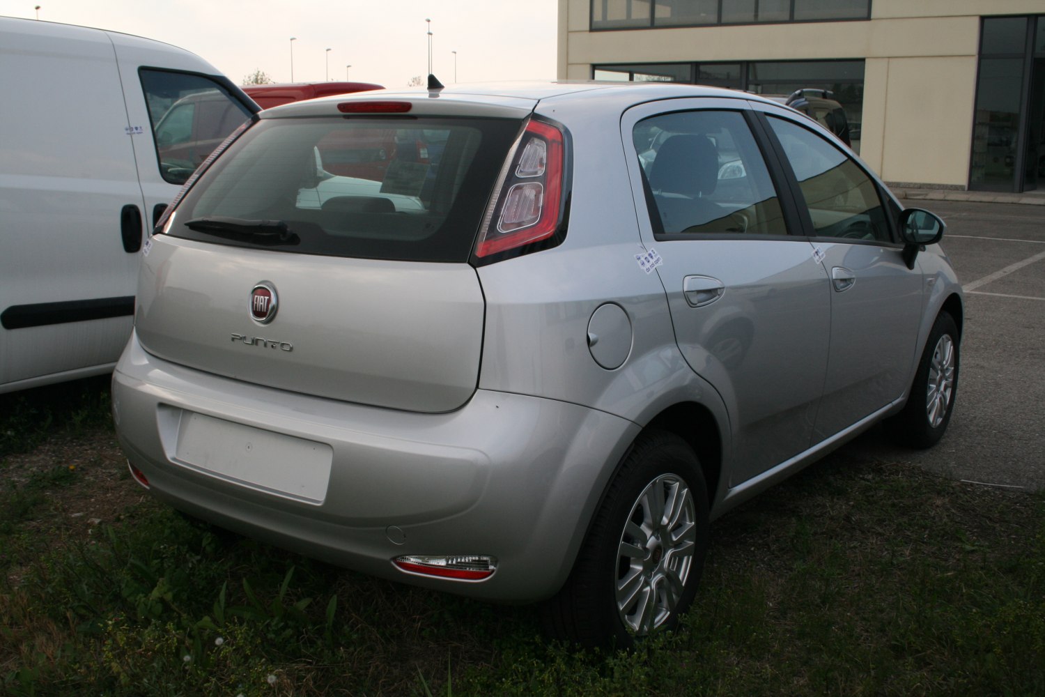 Rear view of hatchback with distinctive vertical taillights