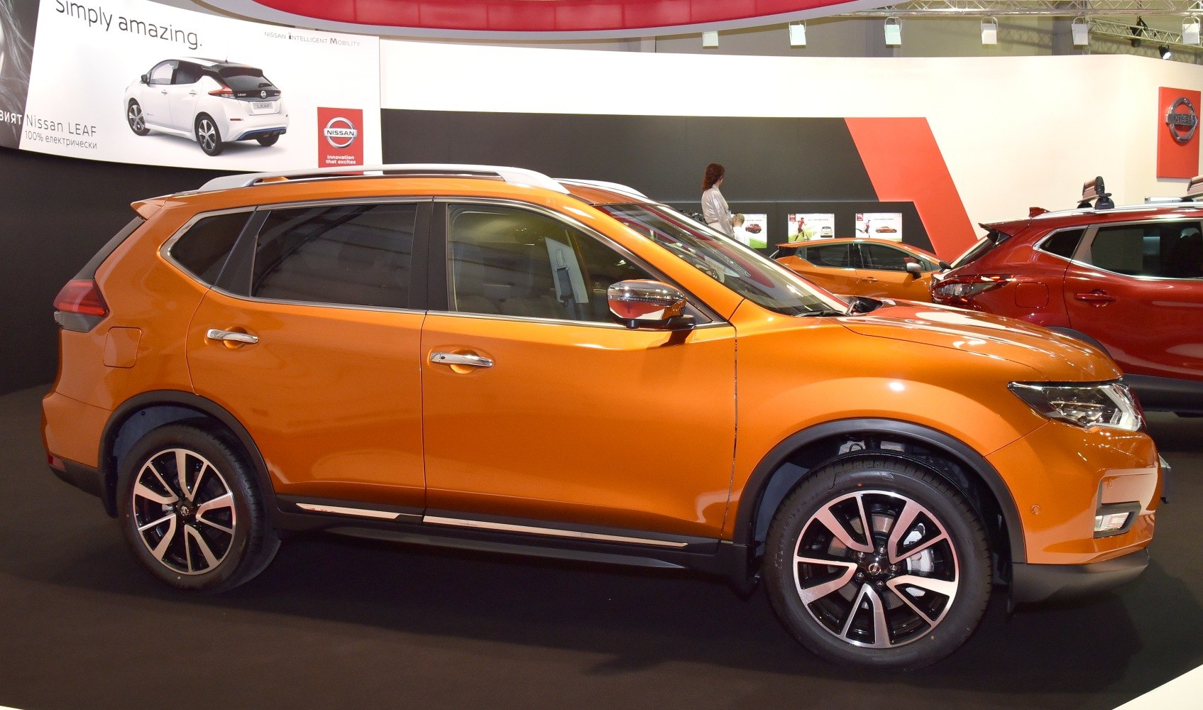 Orange mid-size SUV with roof rails and alloy wheels