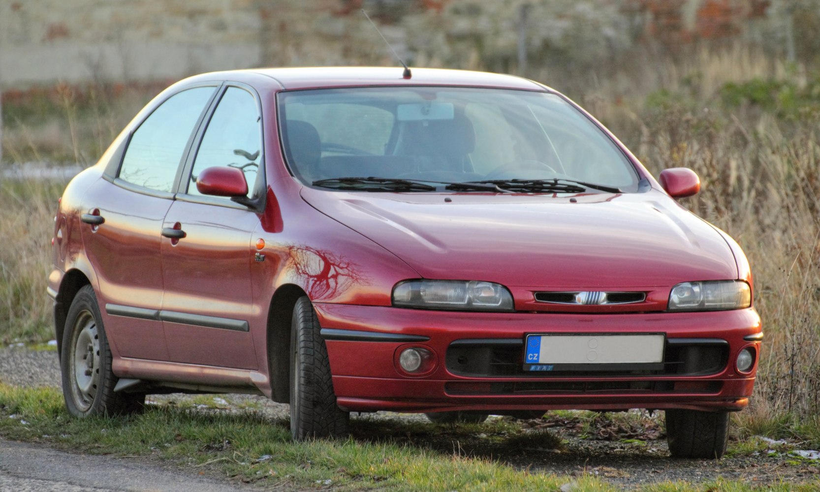 Front angle view with headlights, side mirrors, and compact hatchback body