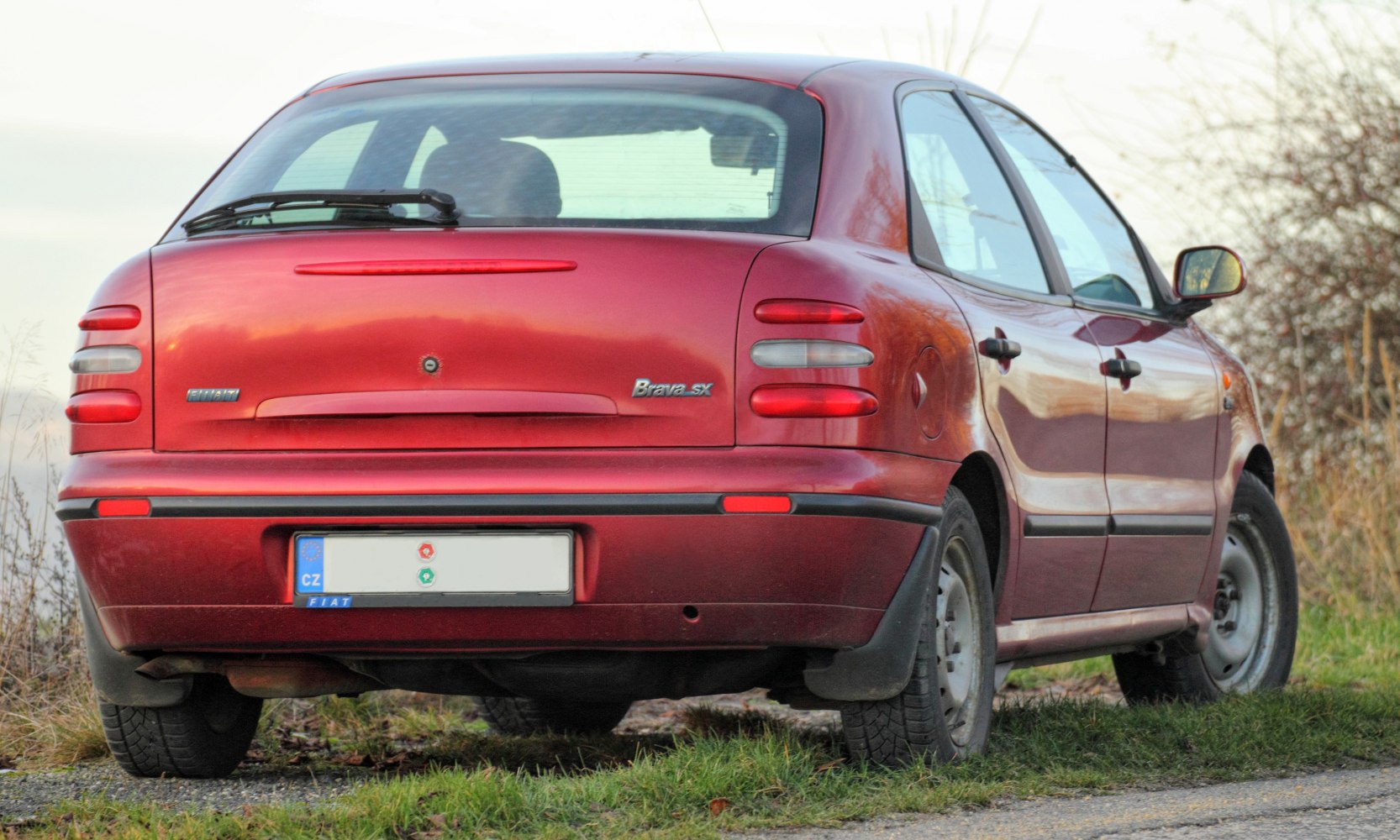 Distinctive rear hatch and tail lights of a compact hatchback