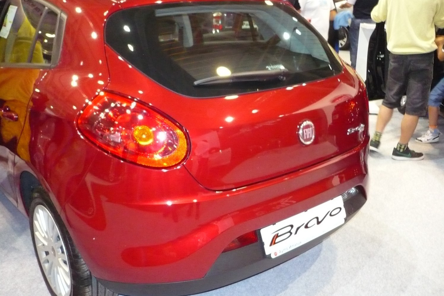 Rear hatch and taillight close-up of red hatchback
