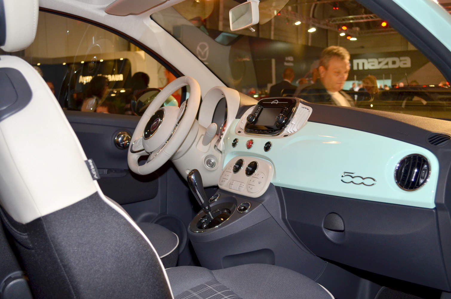 Interior dashboard and cabin with retro-modern design and control panel