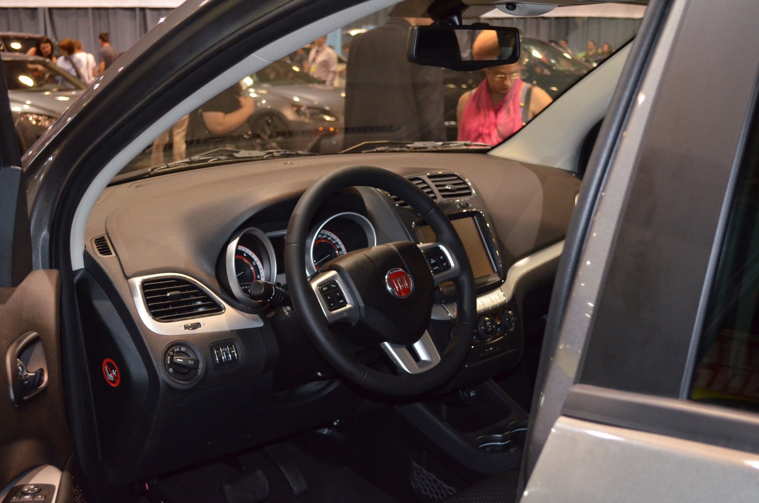 Interior cockpit with dashboard and steering wheel