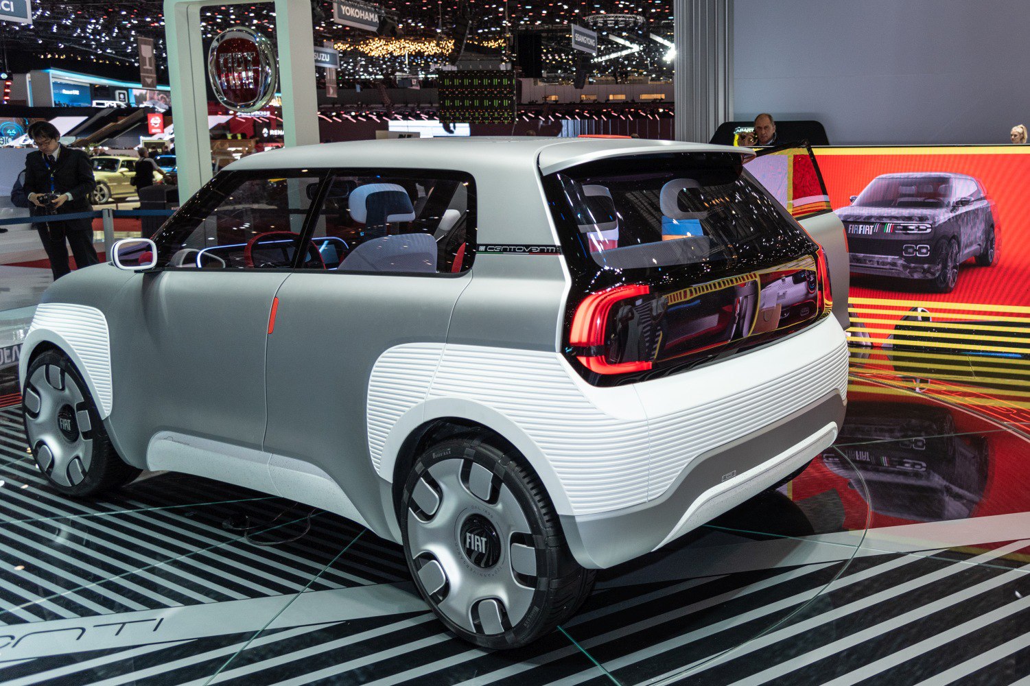 Rear and side view of a futuristic compact SUV with LED taillights