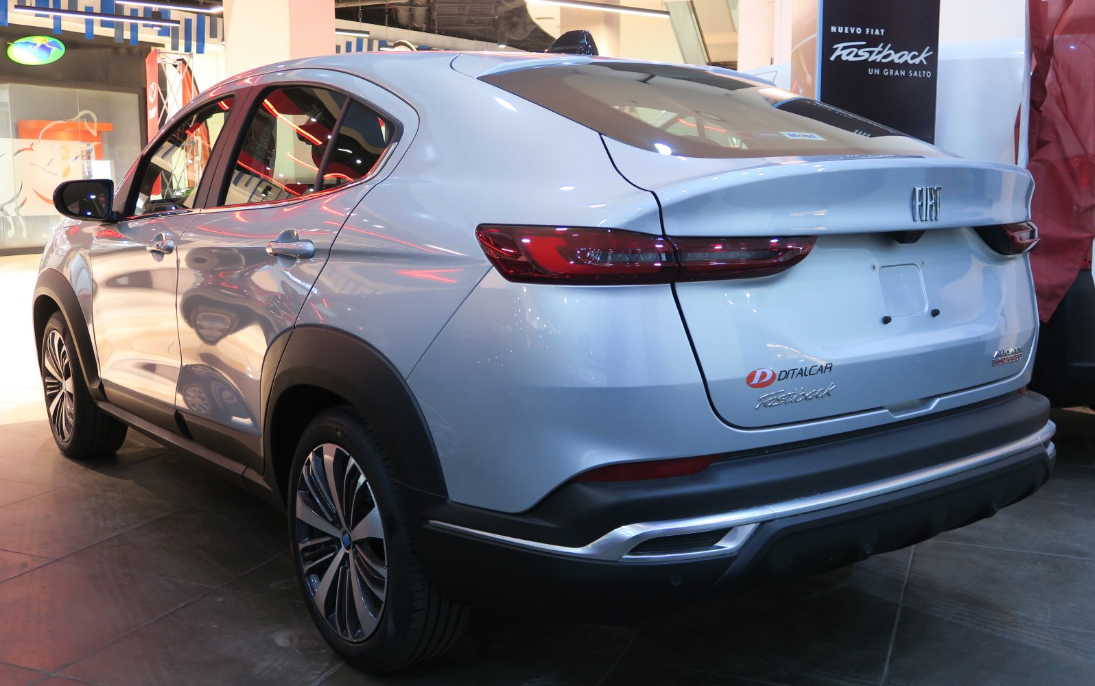 Rear profile with sleek taillights and aerodynamic hatchback design