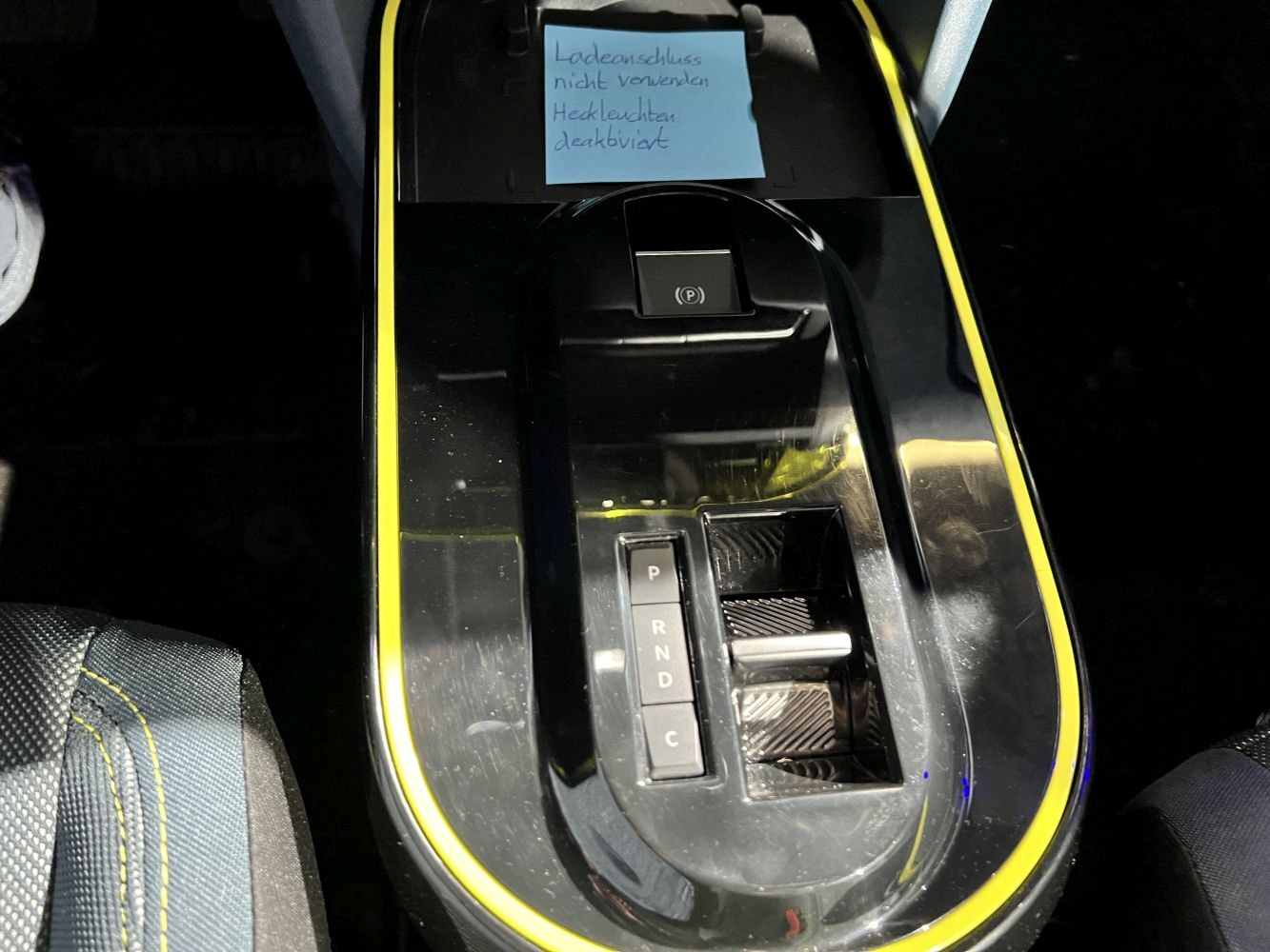 Modern gear selector and center console with electronic parking brake