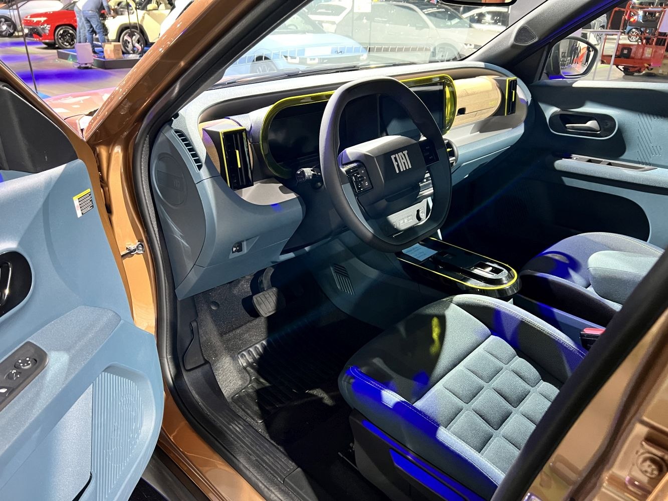 Digital dashboard, innovative steering wheel and stylish seats in car interior